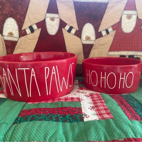 Rae Dunn Other - Rae Dunn Dog food/water dishes Christmas set Santa Paws